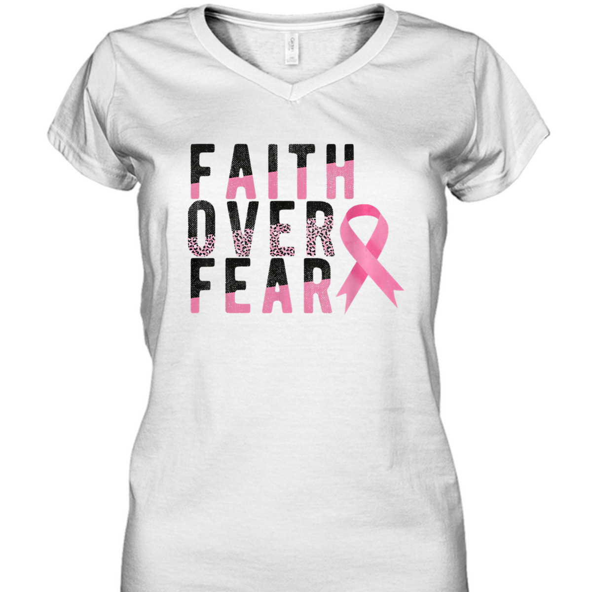 Breast Cancer Faith Over Fear Pink Ribbon Leopard T-Shirt