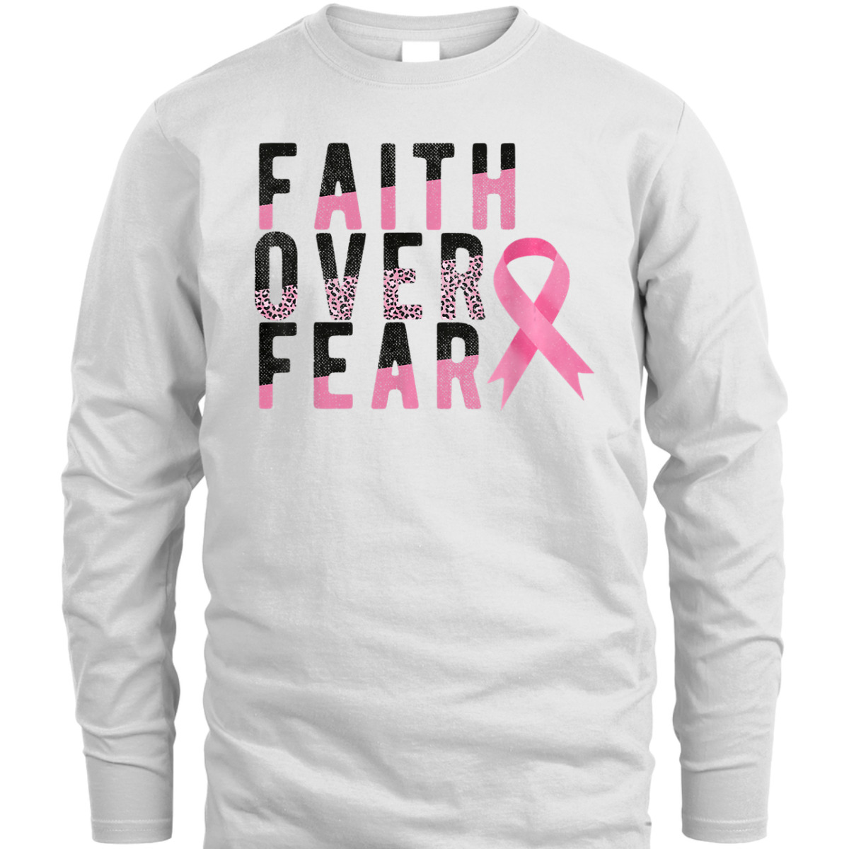 Breast Cancer Faith Over Fear Pink Ribbon Leopard T-Shirt