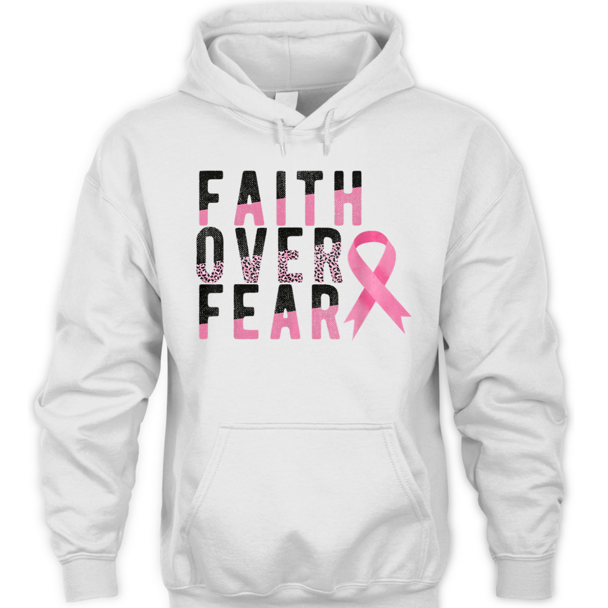 Breast Cancer Faith Over Fear Pink Ribbon Leopard T-Shirt