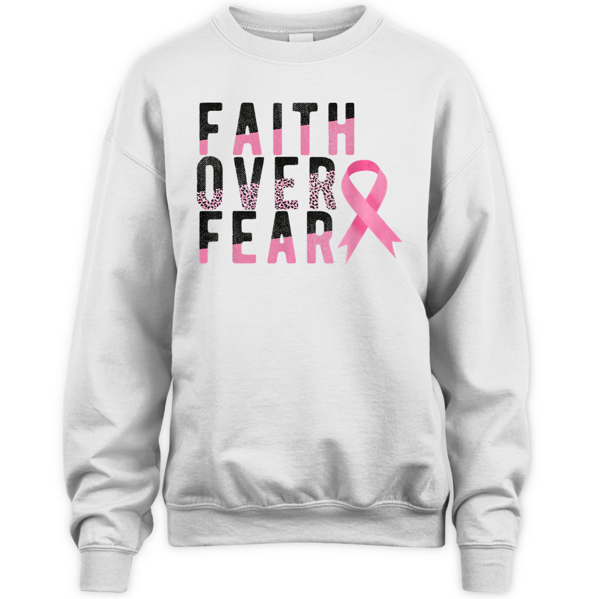 Breast Cancer Faith Over Fear Pink Ribbon Leopard T-Shirt