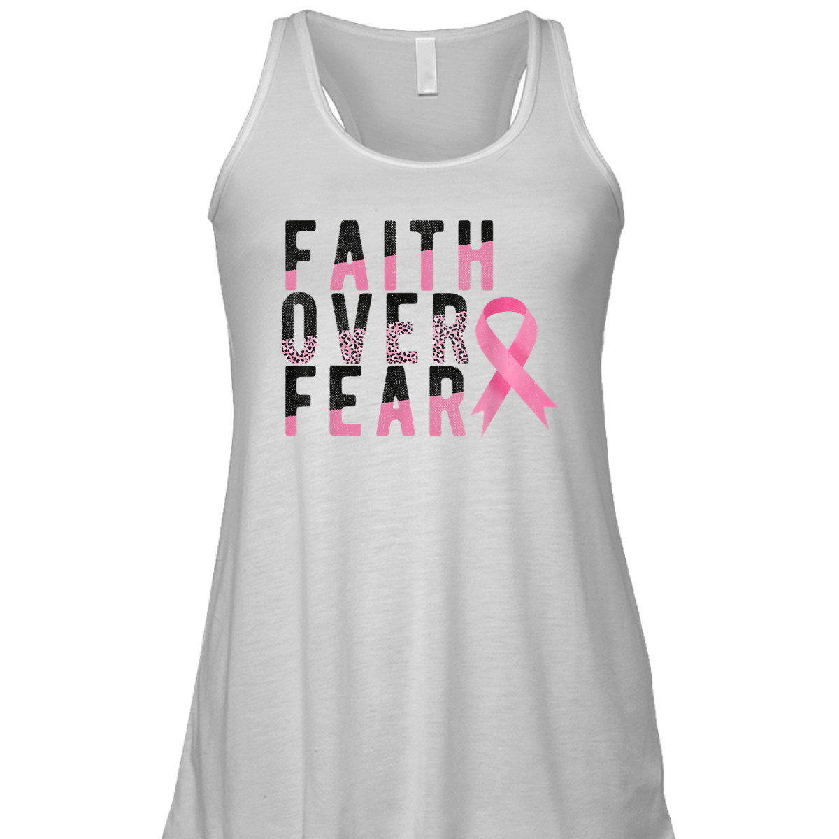 Breast Cancer Faith Over Fear Pink Ribbon Leopard T-Shirt