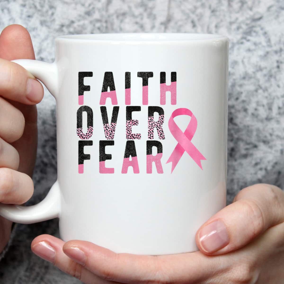 Breast Cancer Faith Over Fear Pink Ribbon Leopard T-Shirt Breast Cancer Faith Over Fear Pink Ribbon Leopard T-Shirt