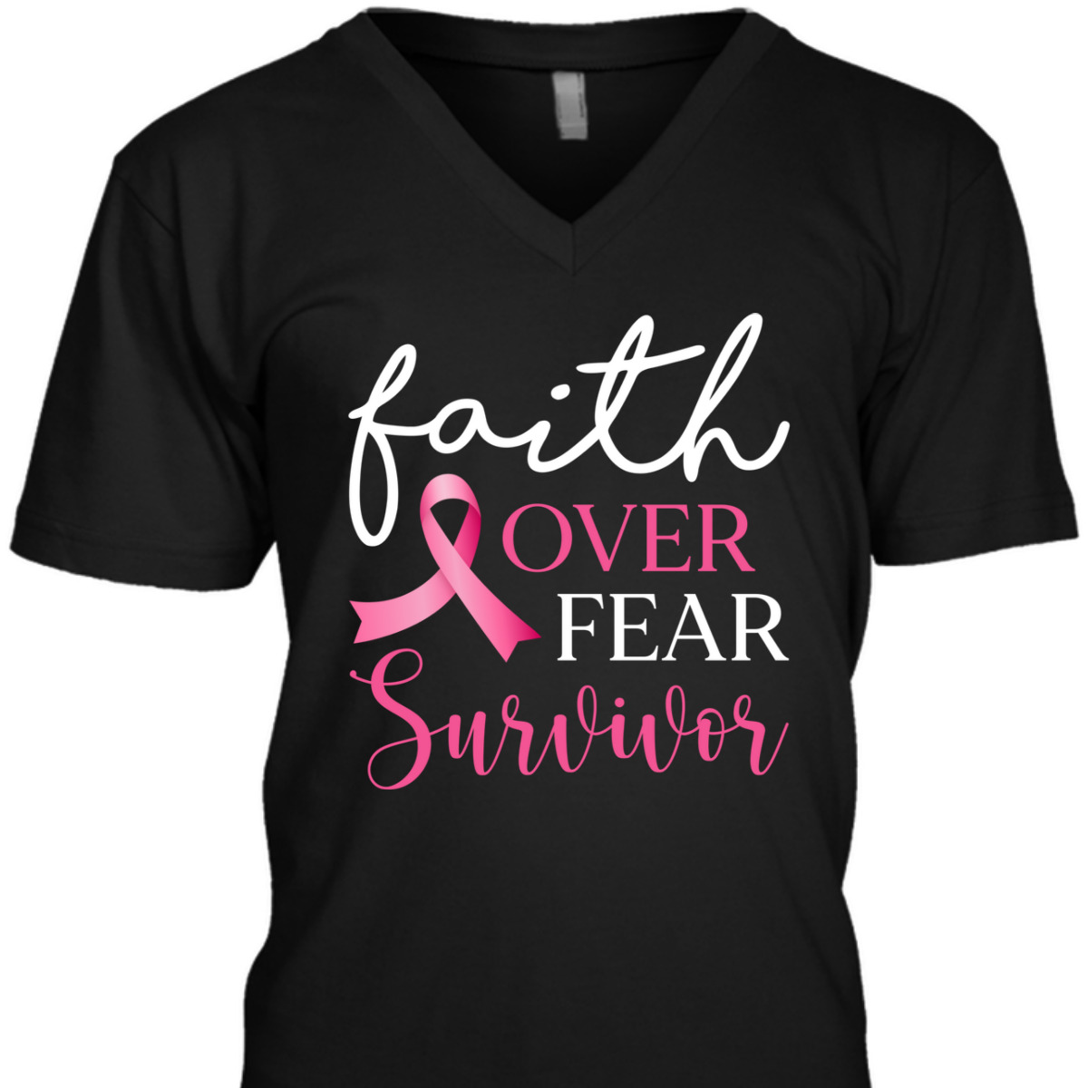Faith Over Fear Survivor Pink Ribbon Breast Cancer Warrior T-Shirt