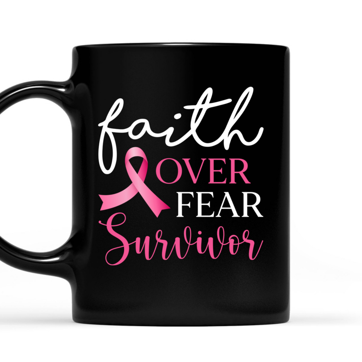 Faith Over Fear Survivor Pink Ribbon Breast Cancer Warrior T-Shirt