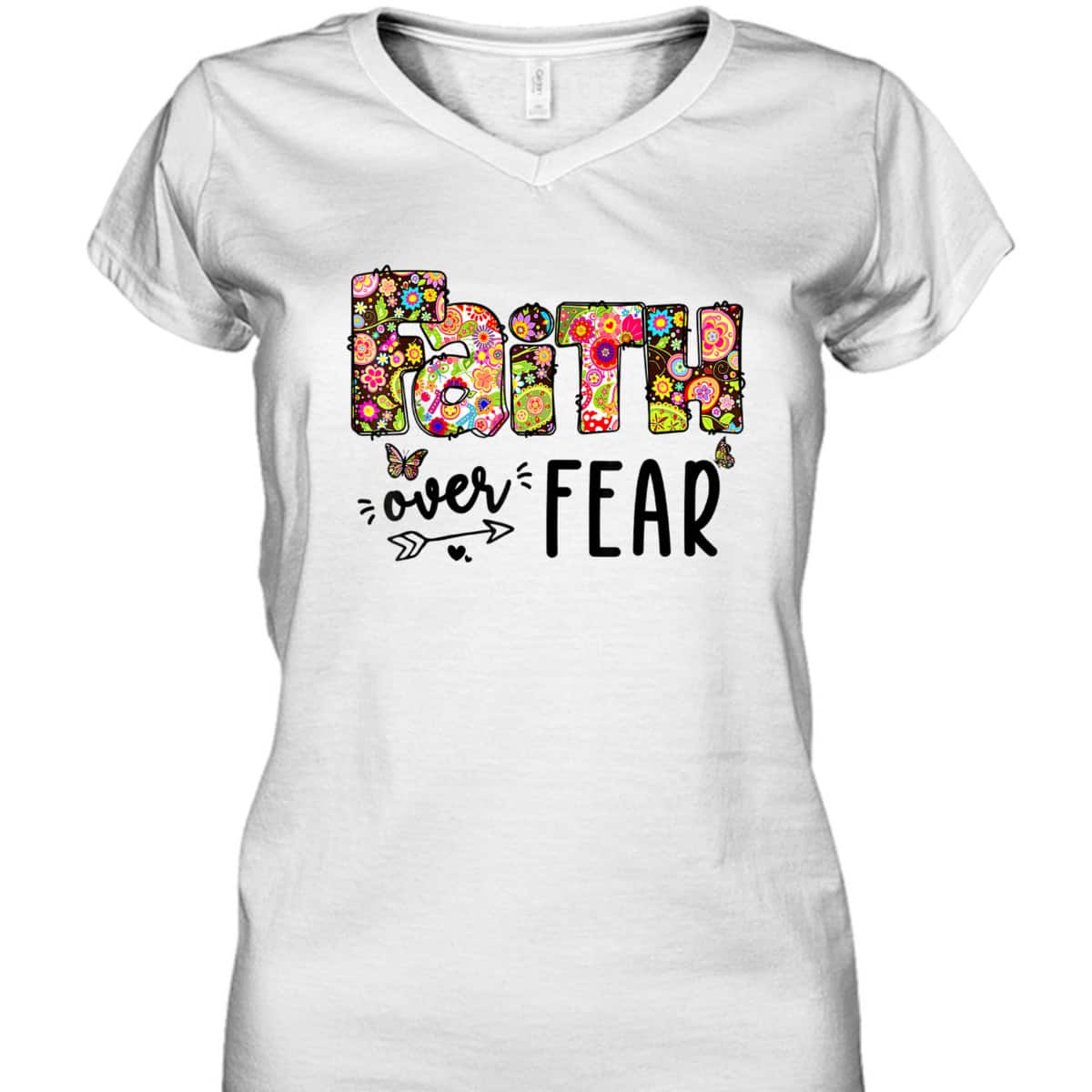 Jesus Faith Over Fear Inspiration Christian God Floral T-Shirt