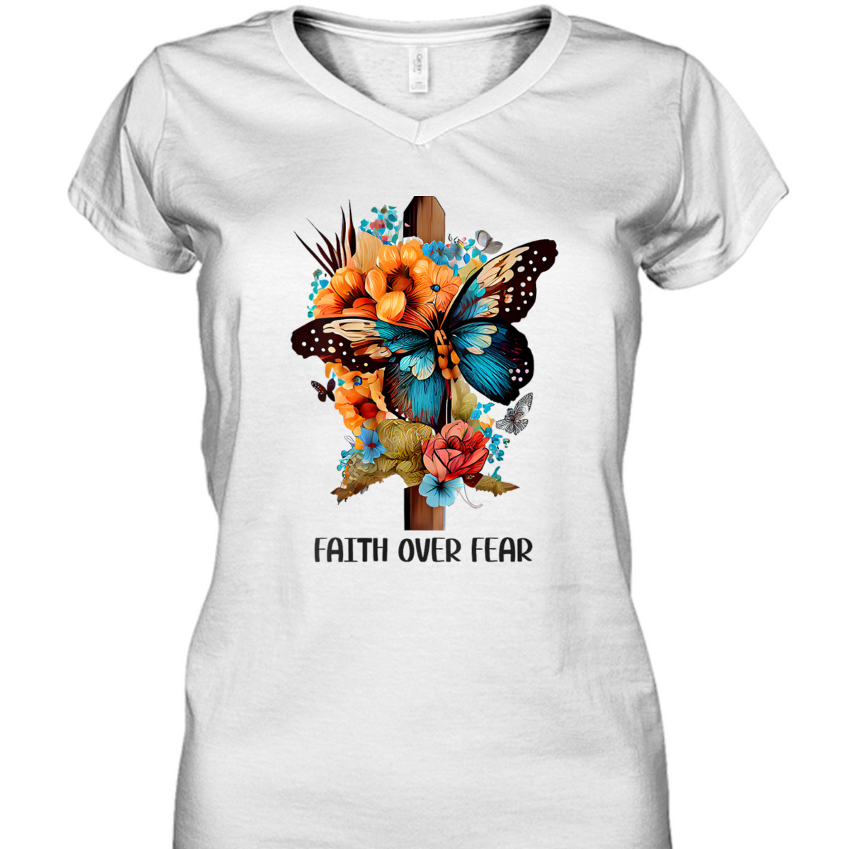 Faith Over Fear Floral Christian Cross Religious Butterfly T-Shirt Faith Over Fear Floral Christian Cross Religious Butterfly T-Shirt
