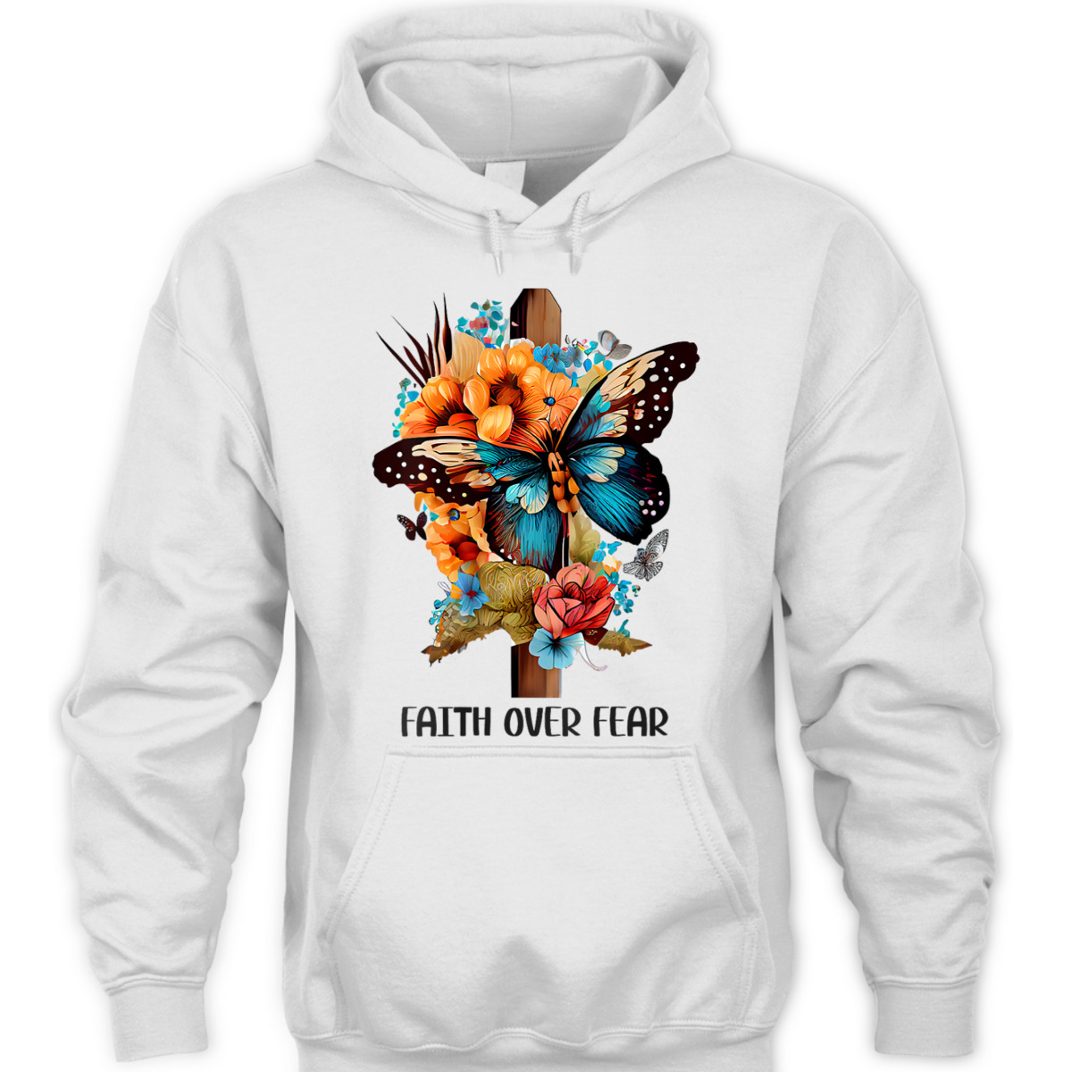 Faith Over Fear Floral Christian Cross Religious Butterfly T-Shirt