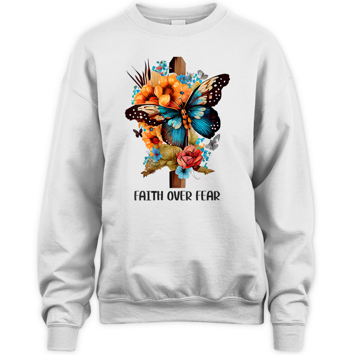 Faith Over Fear Floral Christian Cross Religious Butterfly T-Shirt Faith Over Fear Floral Christian Cross Religious Butterfly T-Shirt