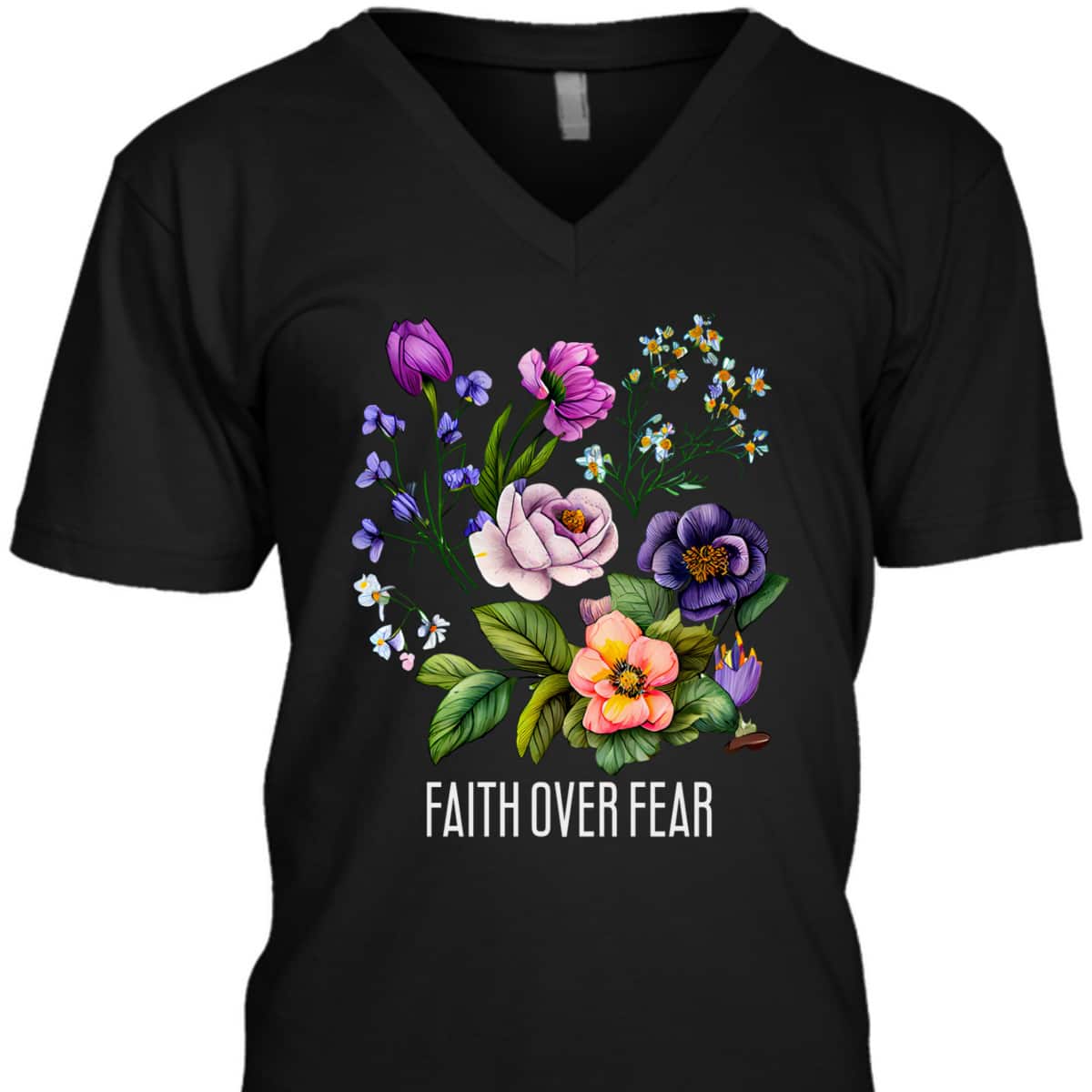 Faith Over Fear Floral Flowers Faith Religious T-Shirt
