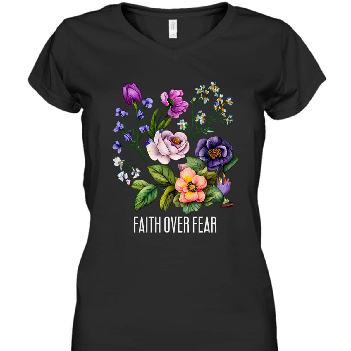 Faith Over Fear Floral Flowers Faith Religious T-Shirt
