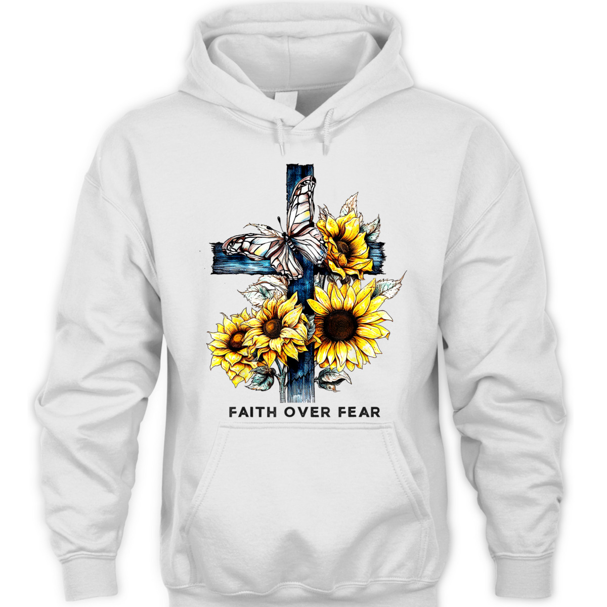 Christian Cross Sunflowers Butterflies Faith Over Fear T-Shirt
