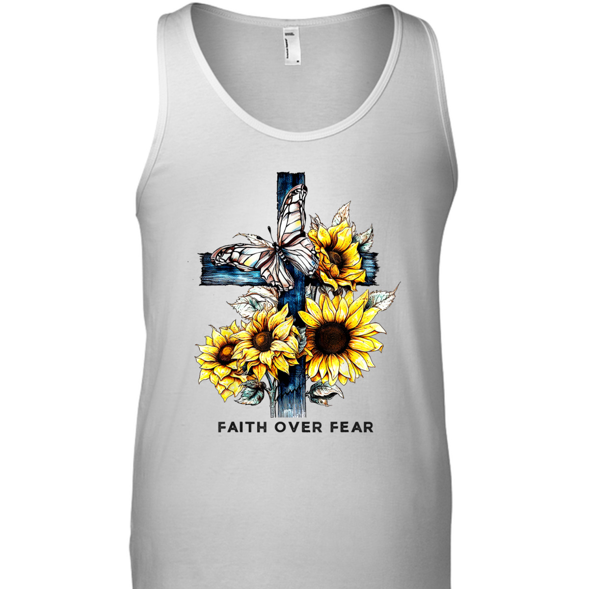 Christian Cross Sunflowers Butterflies Faith Over Fear T-Shirt