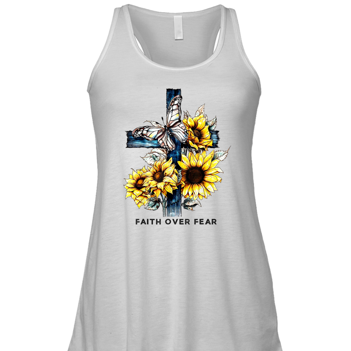 Christian Cross Sunflowers Butterflies Faith Over Fear T-Shirt