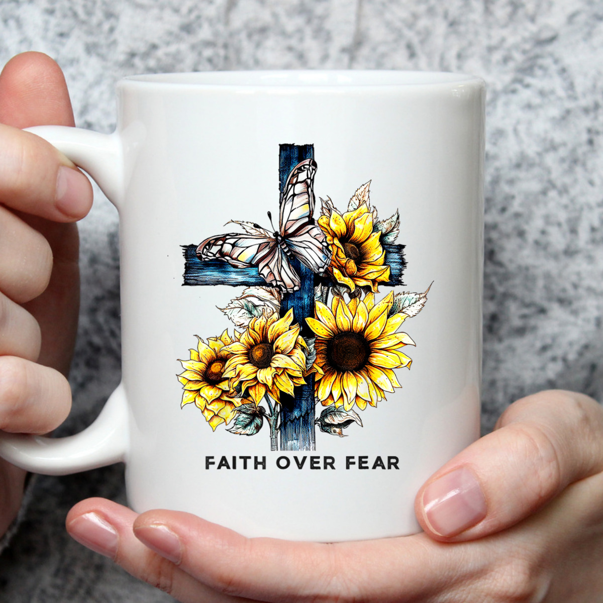 Christian Cross Sunflowers Butterflies Faith Over Fear T-Shirt