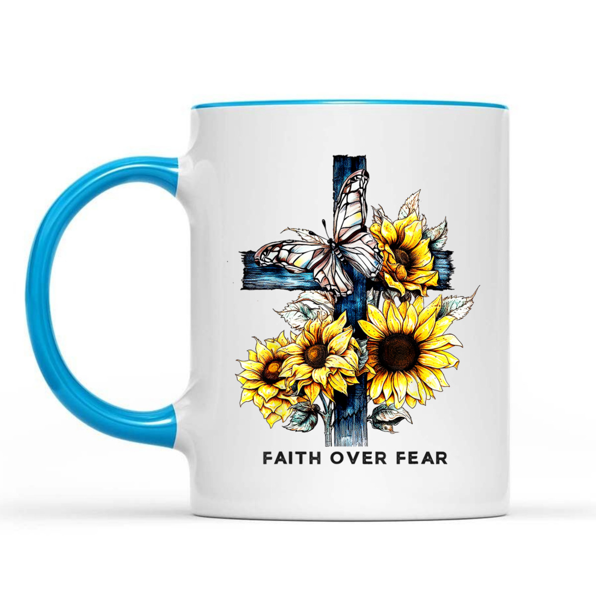 Christian Cross Sunflowers Butterflies Faith Over Fear T-Shirt Christian Cross Sunflowers Butterflies Faith Over Fear T-Shirt