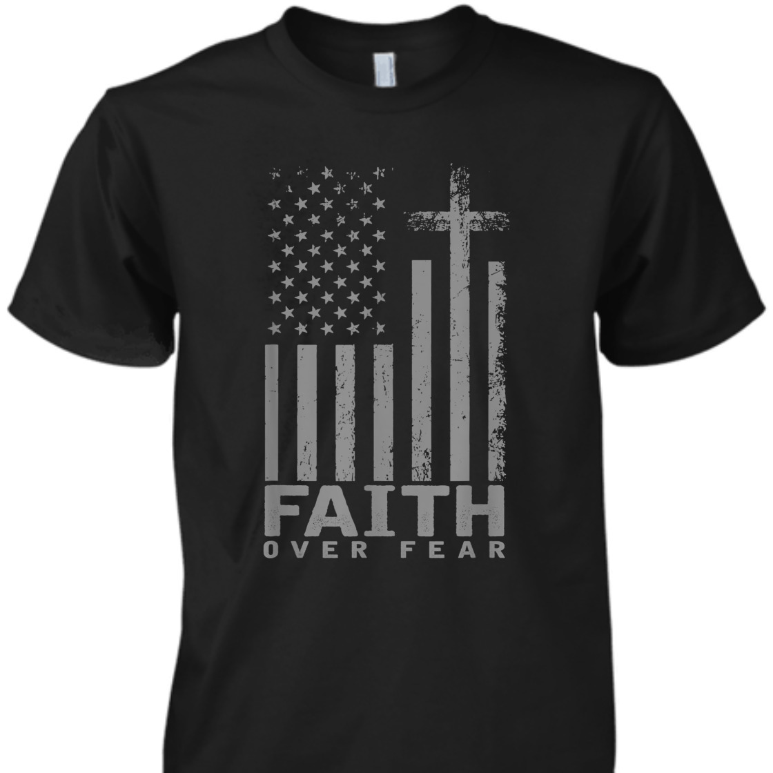 America Pride US Flag With Cross Faith Over Fear T-Shirt