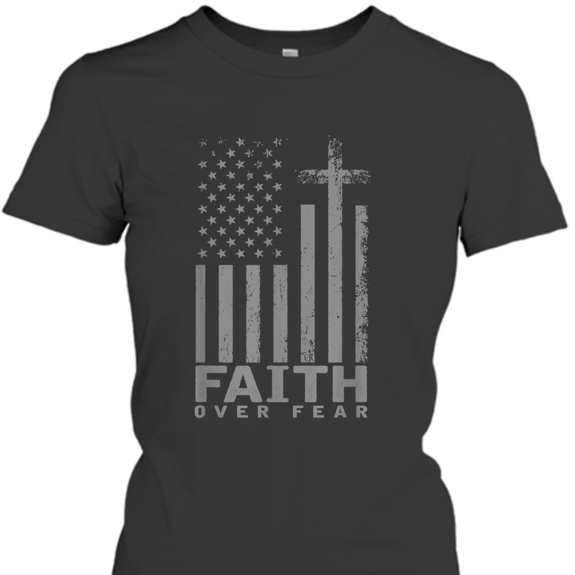 America Pride US Flag With Cross Faith Over Fear T-Shirt America Pride US Flag With Cross Faith Over Fear T-Shirt