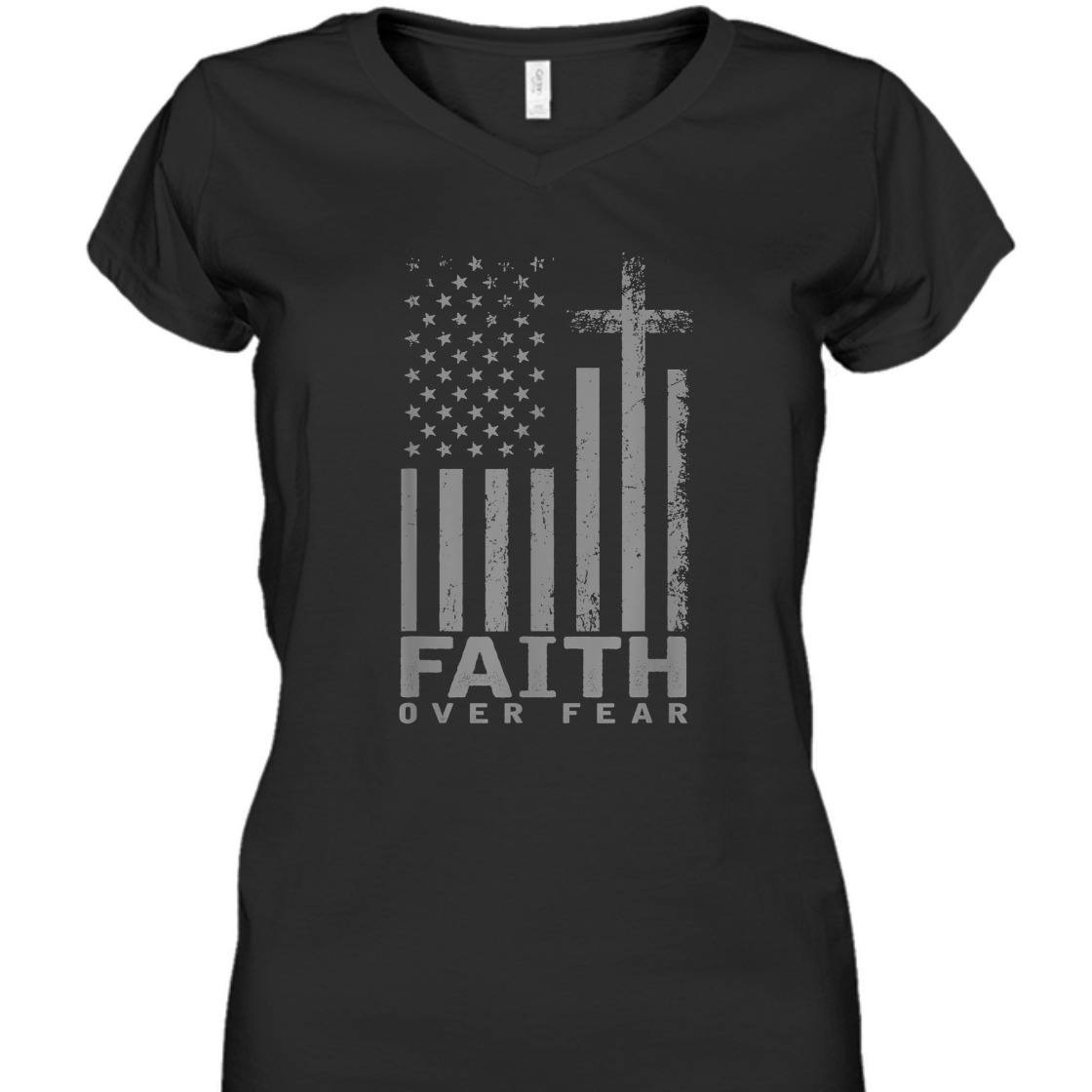 America Pride US Flag With Cross Faith Over Fear T-Shirt