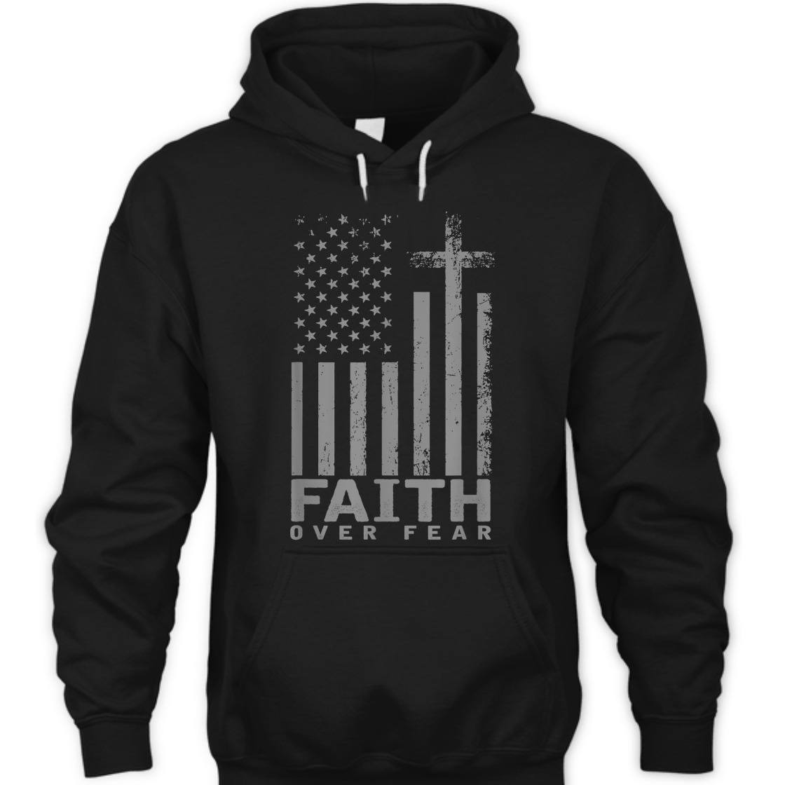 America Pride US Flag With Cross Faith Over Fear T-Shirt America Pride US Flag With Cross Faith Over Fear T-Shirt
