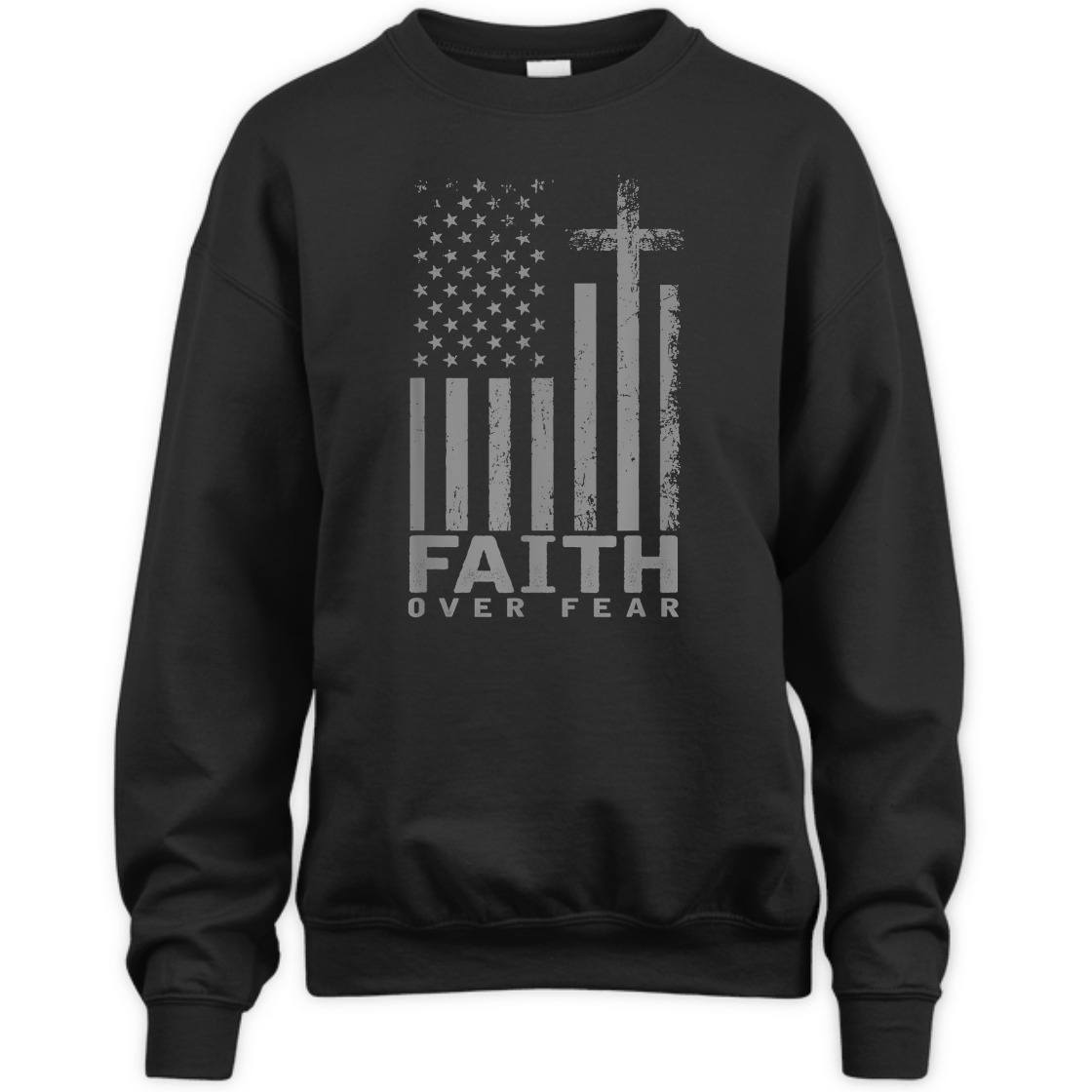 America Pride US Flag With Cross Faith Over Fear T-Shirt America Pride US Flag With Cross Faith Over Fear T-Shirt