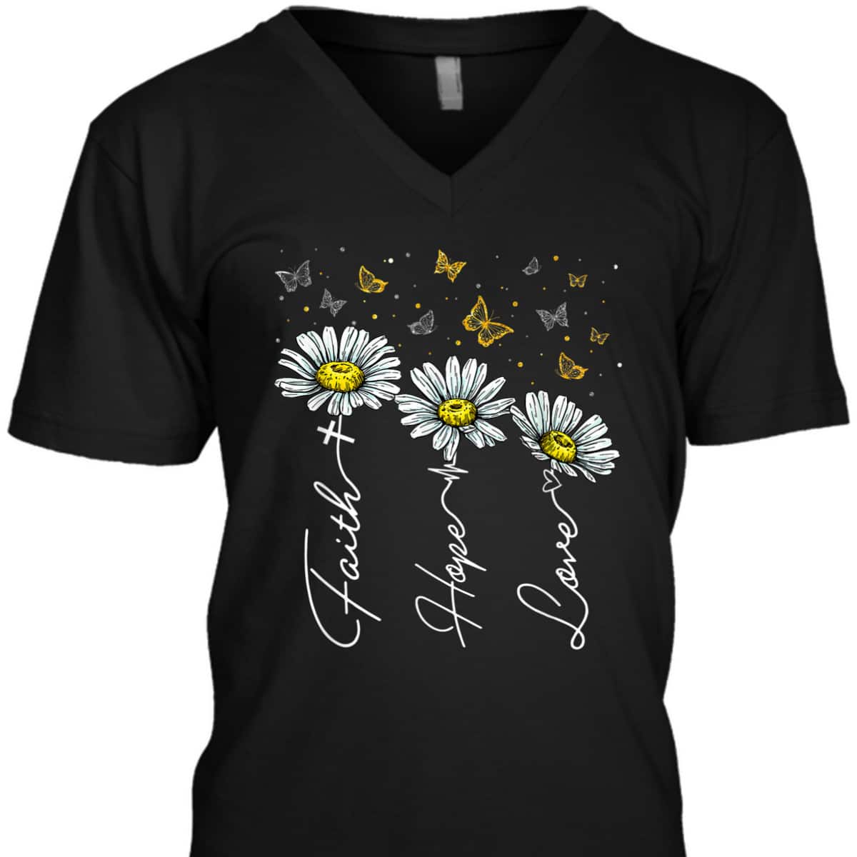 Faith Hope Love Daisy Butterflies Jesus Christian Religious T-Shirt Faith Hope Love Daisy Butterflies Jesus Christian Religious T-Shirt