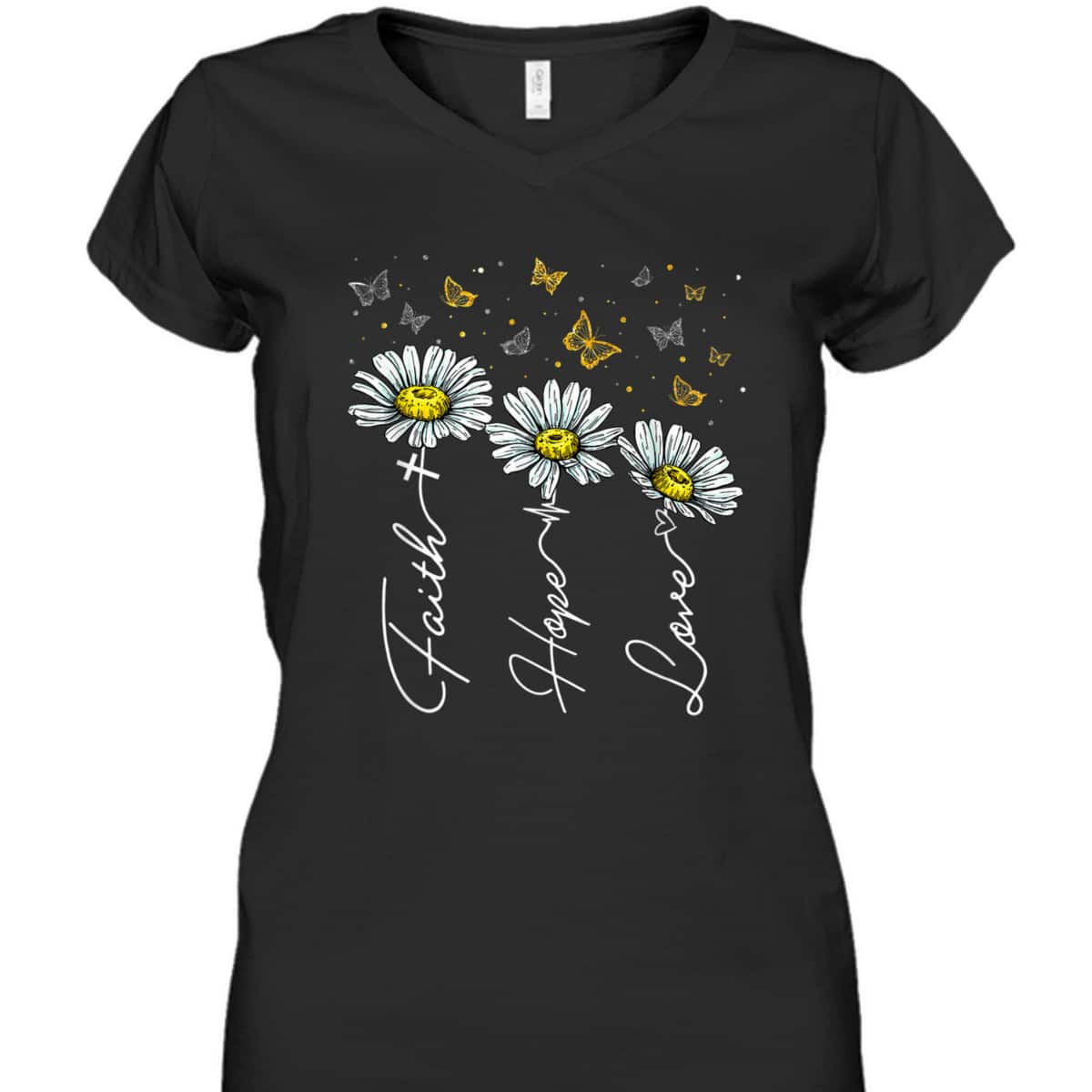 Faith Hope Love Daisy Butterflies Jesus Christian Religious T-Shirt Faith Hope Love Daisy Butterflies Jesus Christian Religious T-Shirt