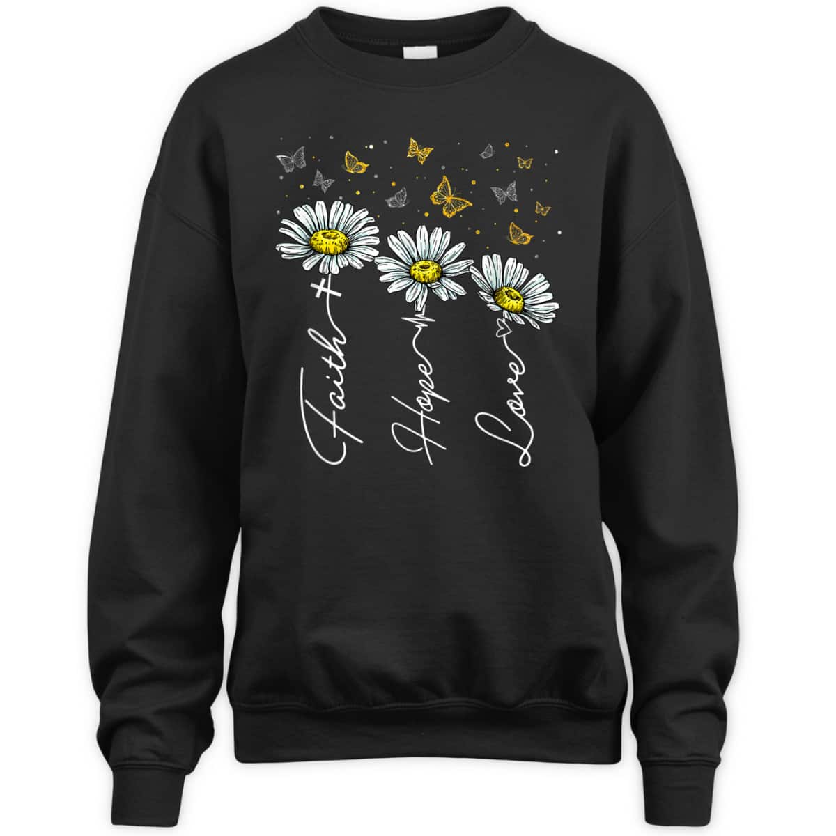 Faith Hope Love Daisy Butterflies Jesus Christian Religious T-Shirt Faith Hope Love Daisy Butterflies Jesus Christian Religious T-Shirt