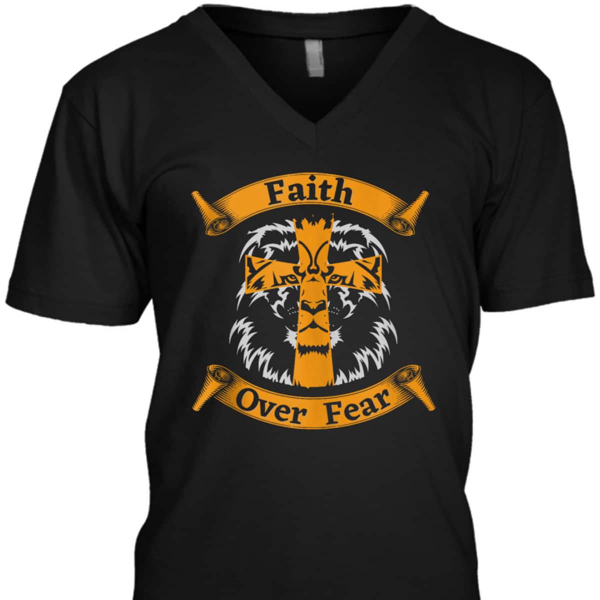 Faith Over Fear T-Shirt With Christian Cross And Lion Of Judah Faith Over Fear T-Shirt With Christian Cross And Lion Of Judah
