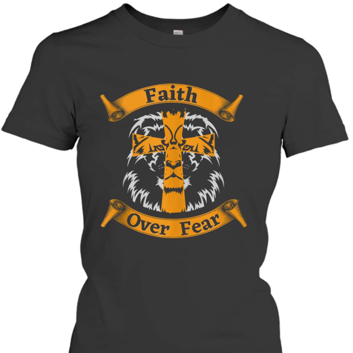Faith Over Fear T-Shirt With Christian Cross And Lion Of Judah Faith Over Fear T-Shirt With Christian Cross And Lion Of Judah