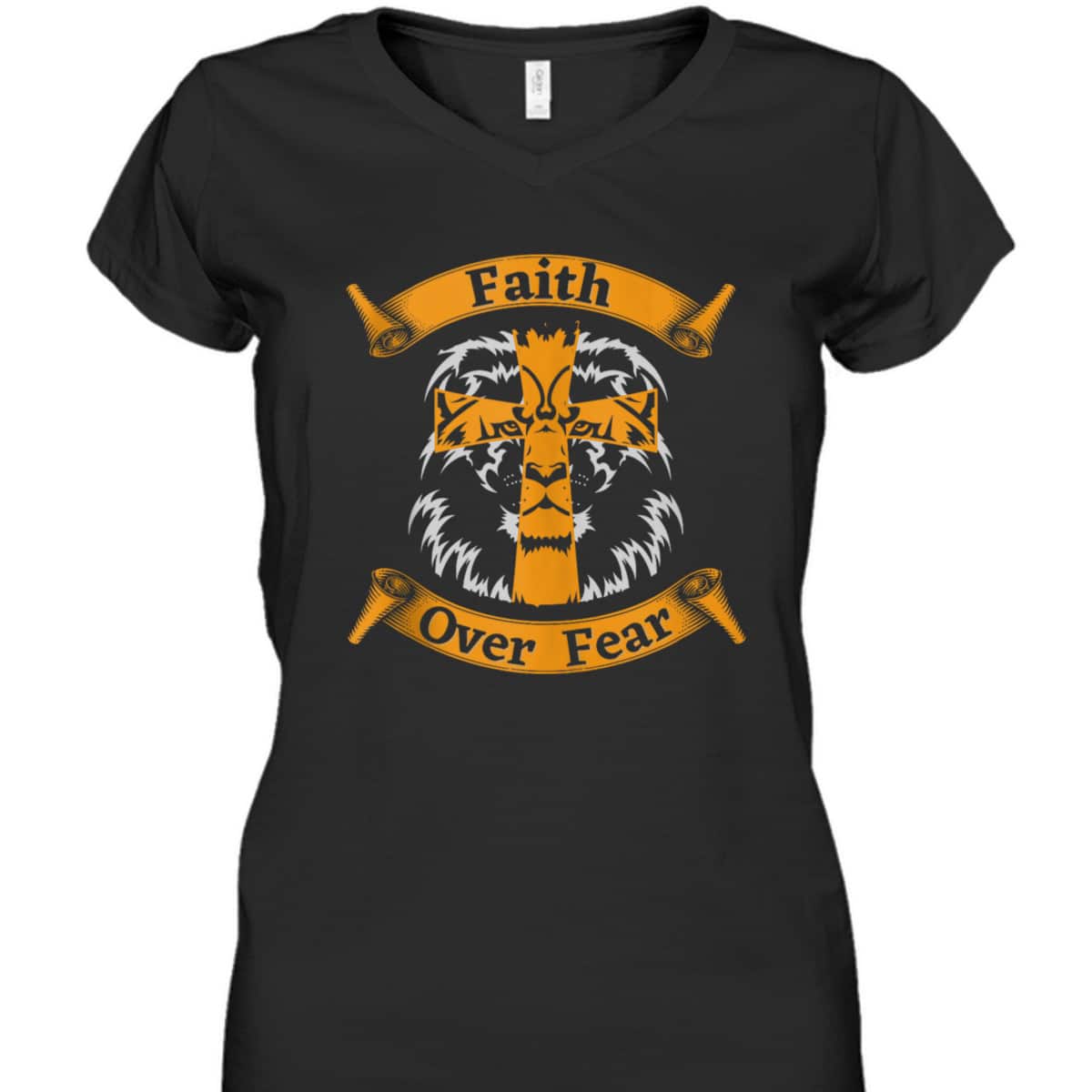 Faith Over Fear T-Shirt With Christian Cross And Lion Of Judah Faith Over Fear T-Shirt With Christian Cross And Lion Of Judah