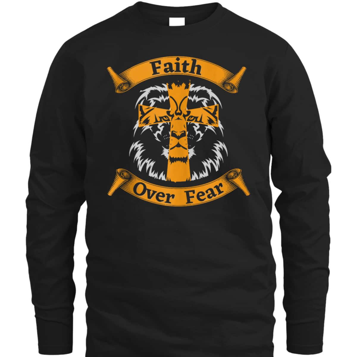 Faith Over Fear T-Shirt With Christian Cross And Lion Of Judah Faith Over Fear T-Shirt With Christian Cross And Lion Of Judah