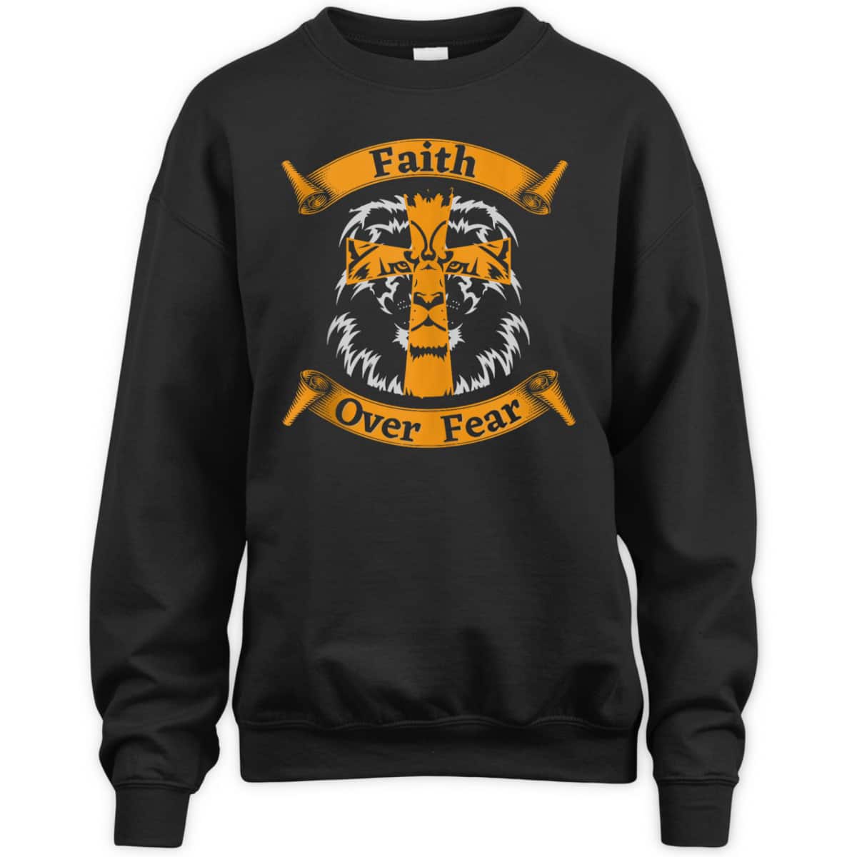 Faith Over Fear T-Shirt With Christian Cross And Lion Of Judah Faith Over Fear T-Shirt With Christian Cross And Lion Of Judah