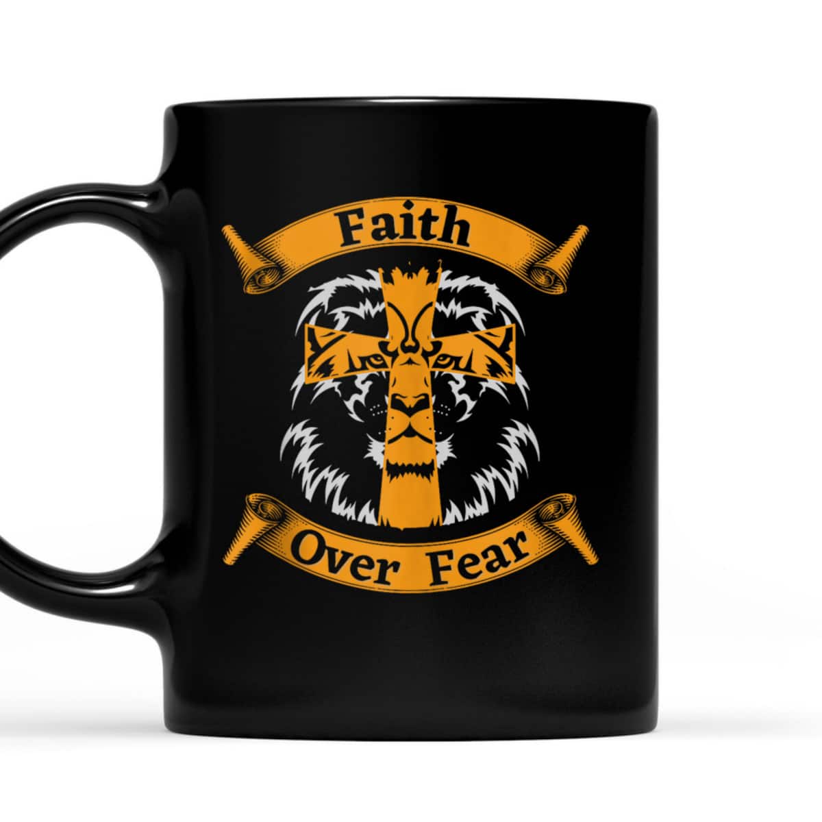 Faith Over Fear T-Shirt With Christian Cross And Lion Of Judah Faith Over Fear T-Shirt With Christian Cross And Lion Of Judah