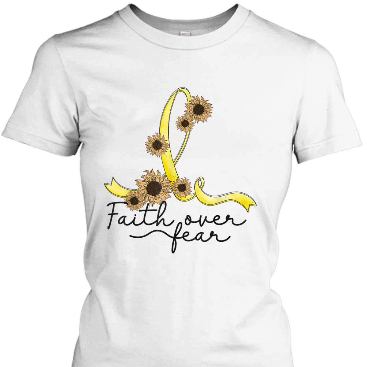 Bone Cancer Awareness Sunflower Faith Over Fear T-Shirt Bone Cancer Awareness Sunflower Faith Over Fear T-Shirt