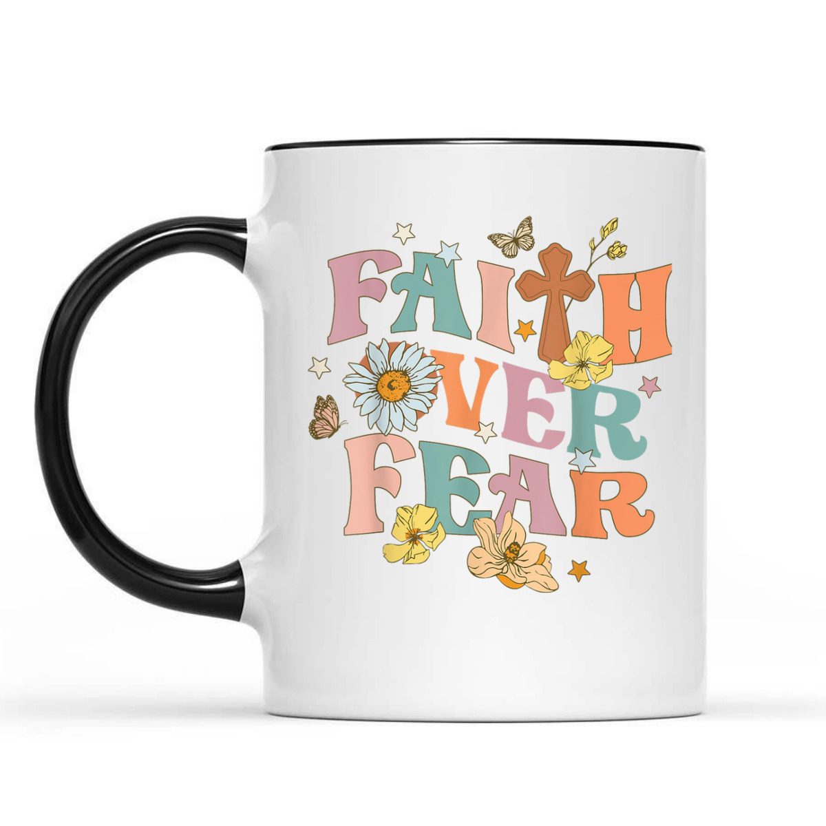 Faith Over Fear Christian Flowers Butterflies Religious T-Shirt Faith Over Fear Christian Flowers Butterflies Religious T-Shirt
