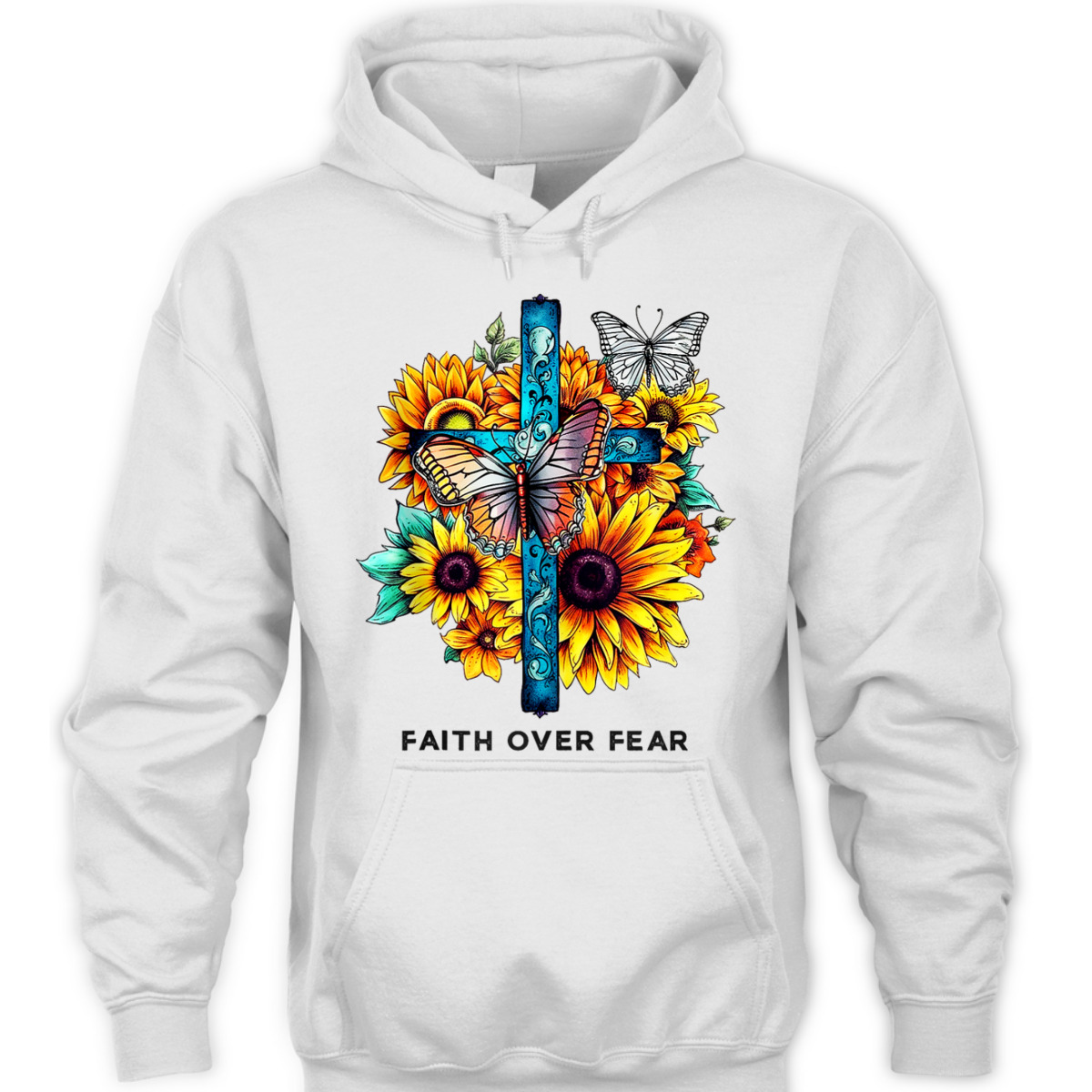 Floral Cross Christian Faith Over Fear Religious Bible Verse T-Shirt Butterflies