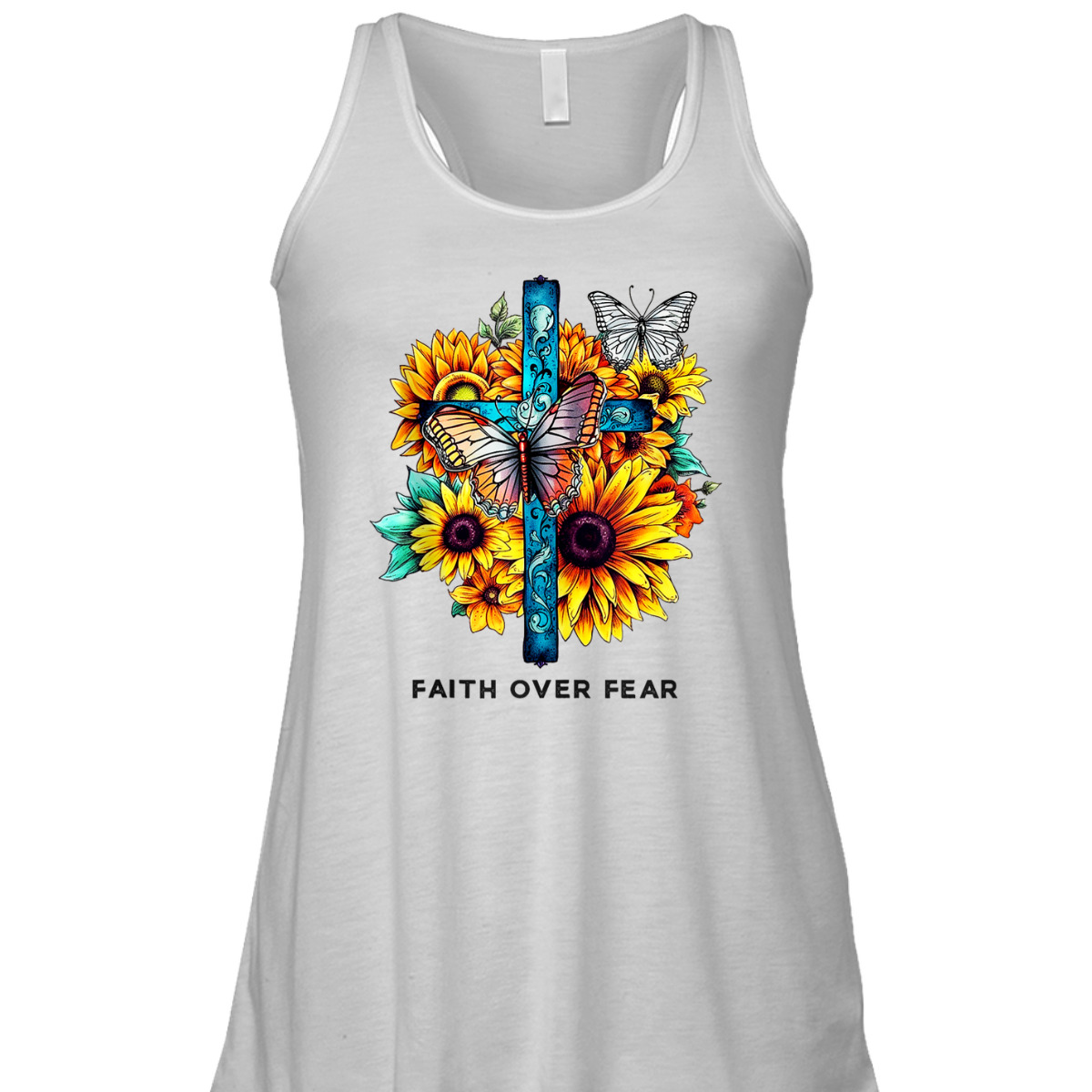 Floral Cross Christian Faith Over Fear Religious Bible Verse T-Shirt Butterflies Floral Cross Christian Faith Over Fear Religious Bible Verse T-Shirt Butterflies