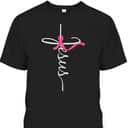 Faith Over Fear Cross Breast Cancer Awareness Jesus Believers T-Shirt
