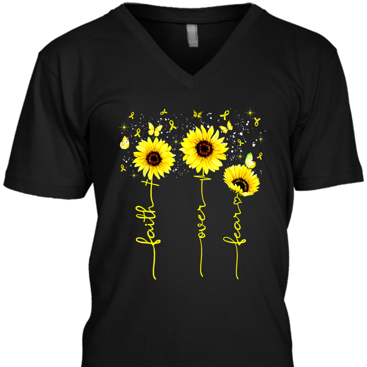 Faith Over Fear T-Shirt Childhood Cancer Awareness Sunflower Gift For Believers Faith Over Fear T-Shirt Childhood Cancer Awareness Sunflower Gift For Believers