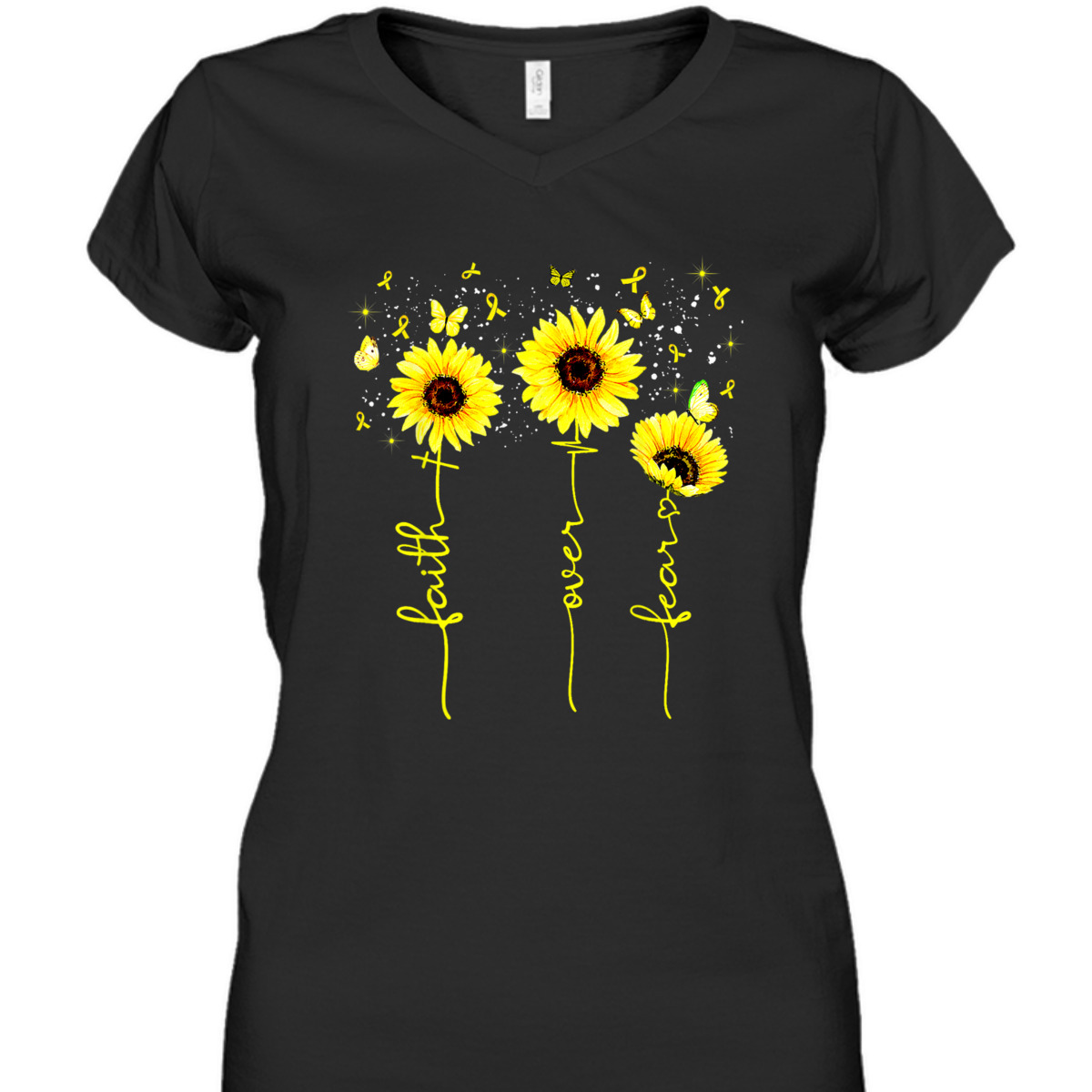 Faith Over Fear T-Shirt Childhood Cancer Awareness Sunflower Gift For Believers Faith Over Fear T-Shirt Childhood Cancer Awareness Sunflower Gift For Believers