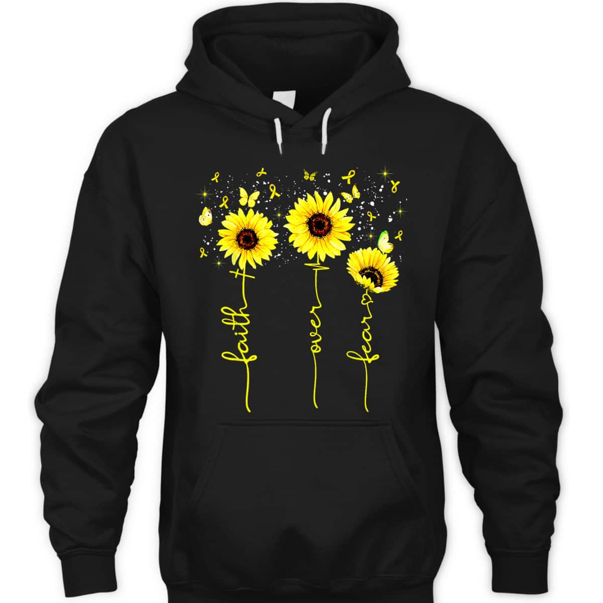 Faith Over Fear T-Shirt Childhood Cancer Awareness Sunflower Gift For Believers