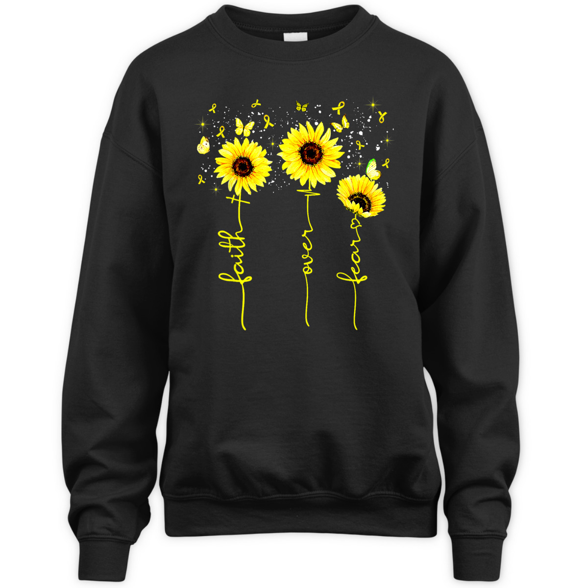 Faith Over Fear T-Shirt Childhood Cancer Awareness Sunflower Gift For Believers Faith Over Fear T-Shirt Childhood Cancer Awareness Sunflower Gift For Believers