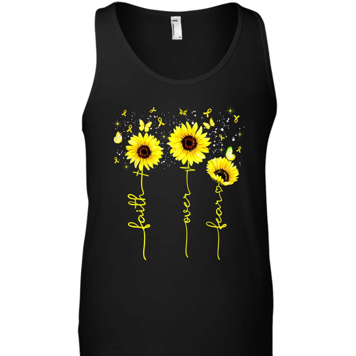 Faith Over Fear T-Shirt Childhood Cancer Awareness Sunflower Gift For Believers