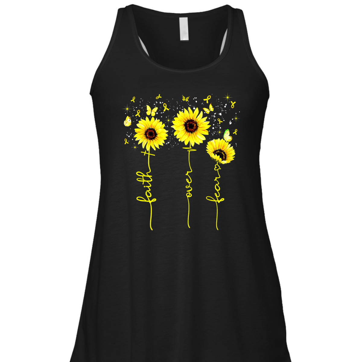 Faith Over Fear T-Shirt Childhood Cancer Awareness Sunflower Gift For Believers