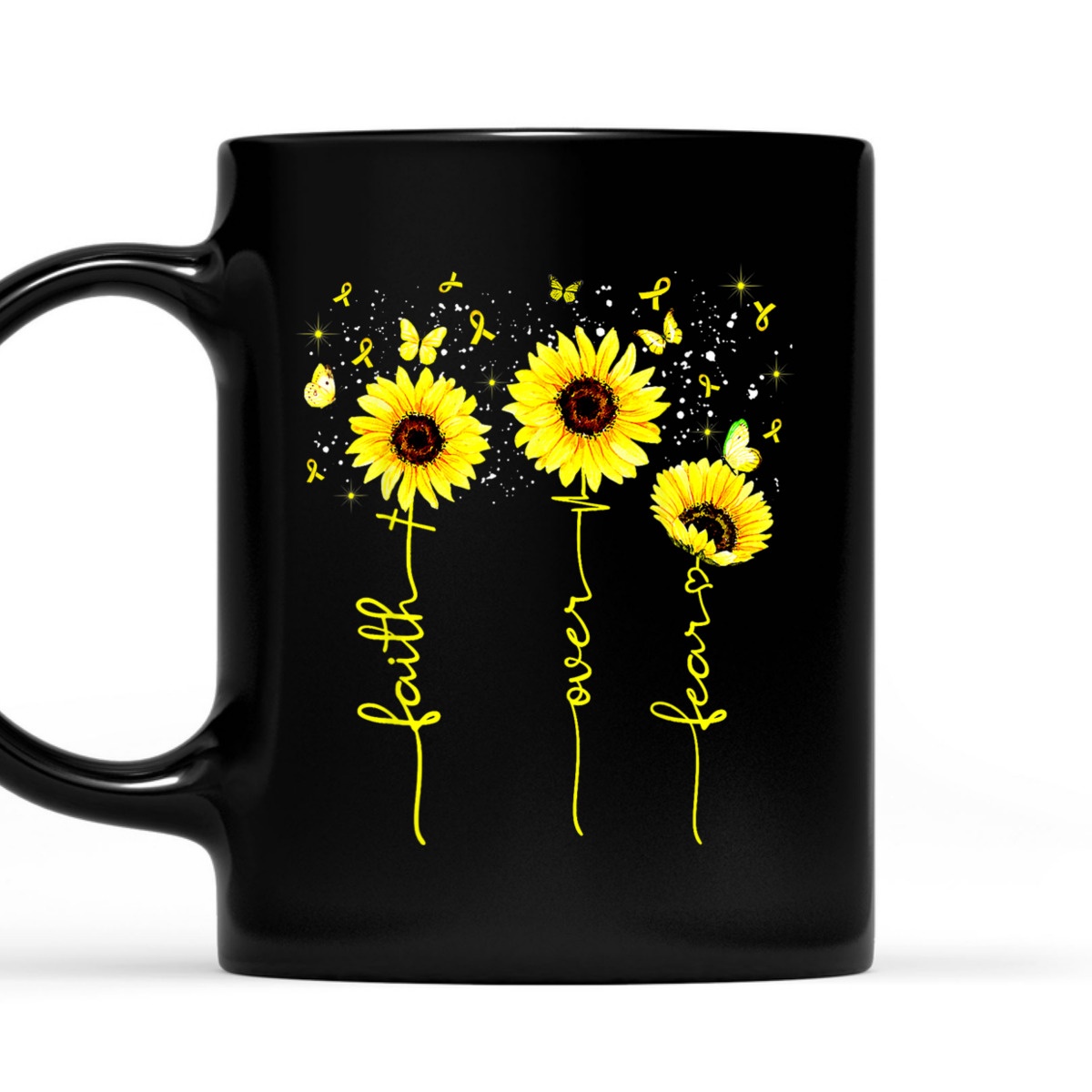 Faith Over Fear T-Shirt Childhood Cancer Awareness Sunflower Gift For Believers