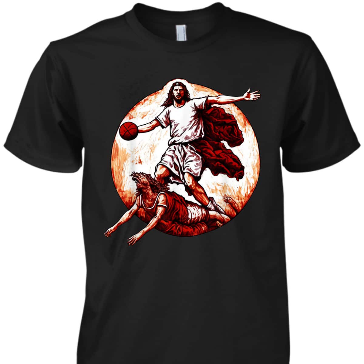 Funny Christian T-Shirt Jesus Crossing Up The Devil Christian Basketball Lover