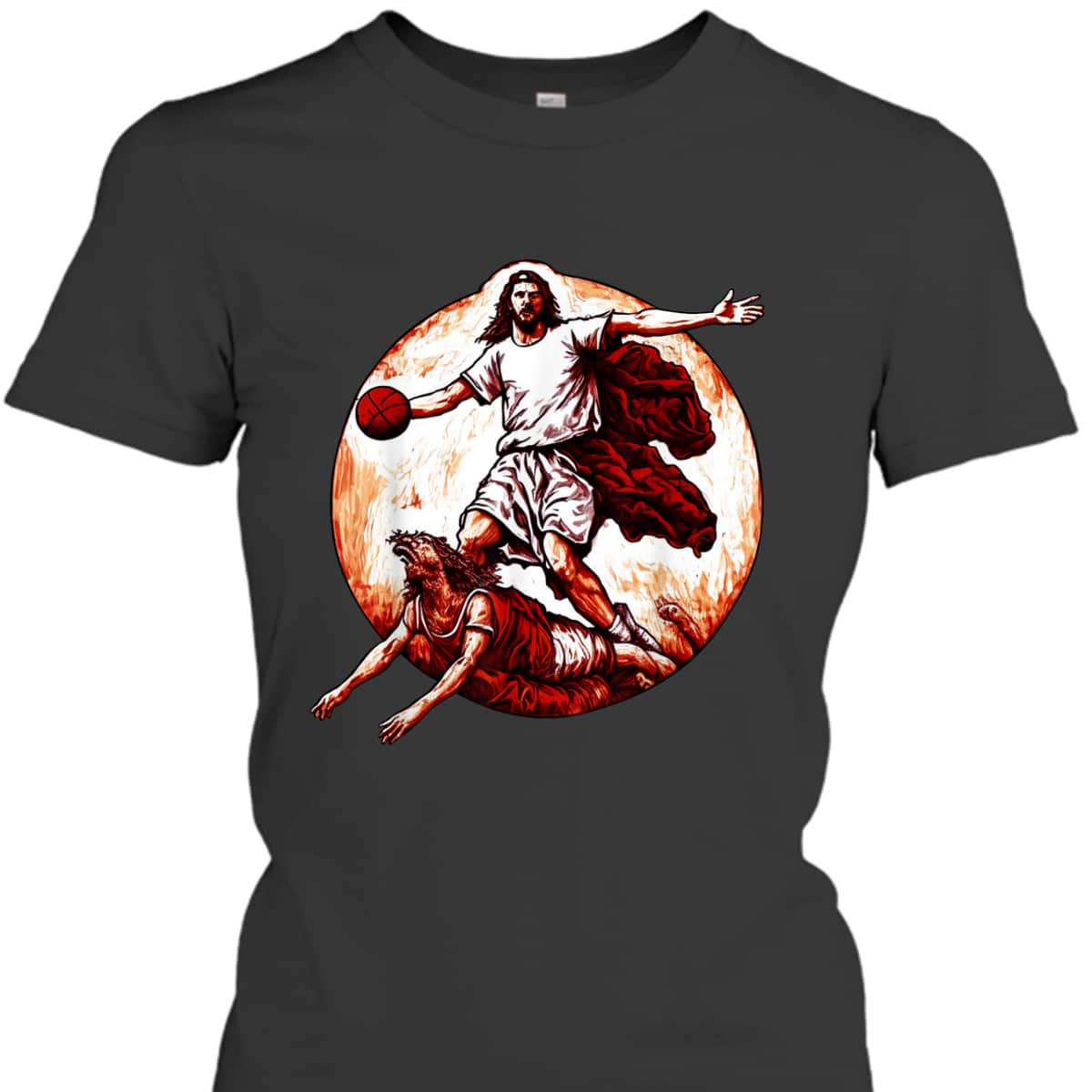 Funny Christian T-Shirt Jesus Crossing Up The Devil Christian Basketball Lover