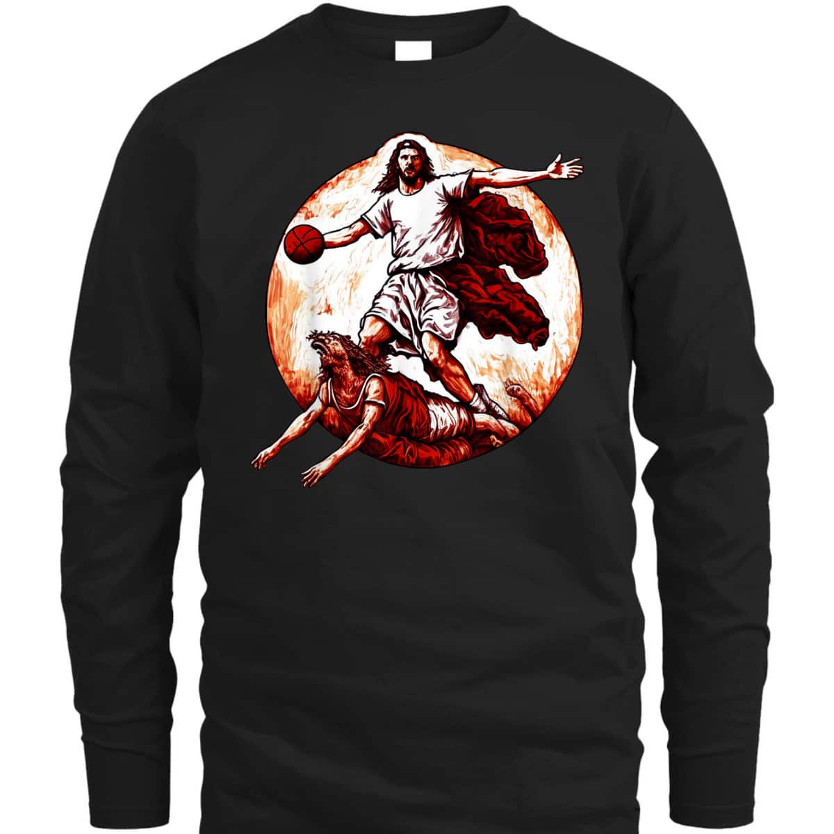 Funny Christian T-Shirt Jesus Crossing Up The Devil Christian Basketball Lover