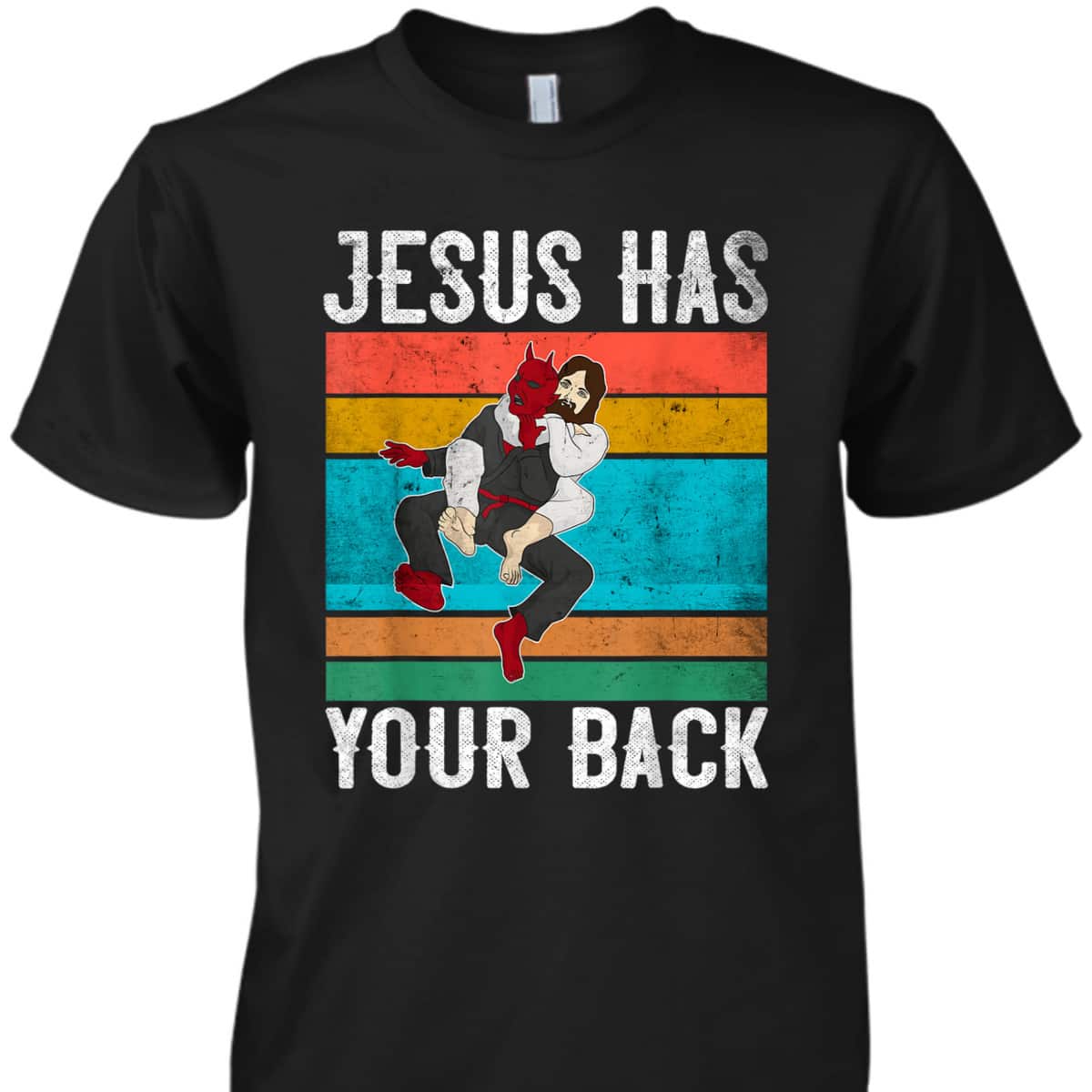 Funny Christian Jesus Has Your Back Brazilian Jiu Jitsu Religious Christian T-Shirt
