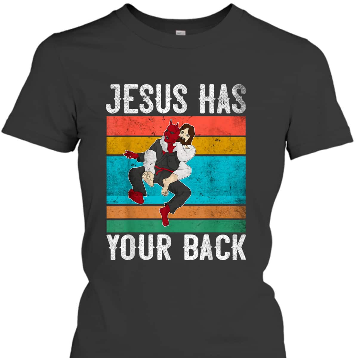 Funny Christian Jesus Has Your Back Brazilian Jiu Jitsu Religious Christian T-Shirt